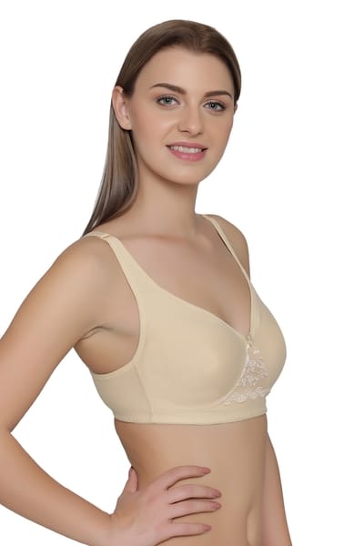 Non-Padded Non-Wired Full Coverage T-shirt Bra in Cream Colour - Cotton