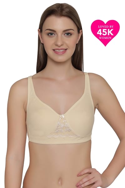 Non-Padded Non-Wired Full Coverage T-shirt Bra in Cream Colour - Cotton