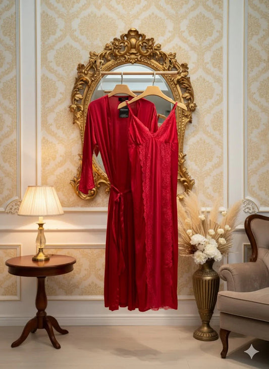 Luxe 2piece- Silk Red Nighty – Soft Nightwear Elegance